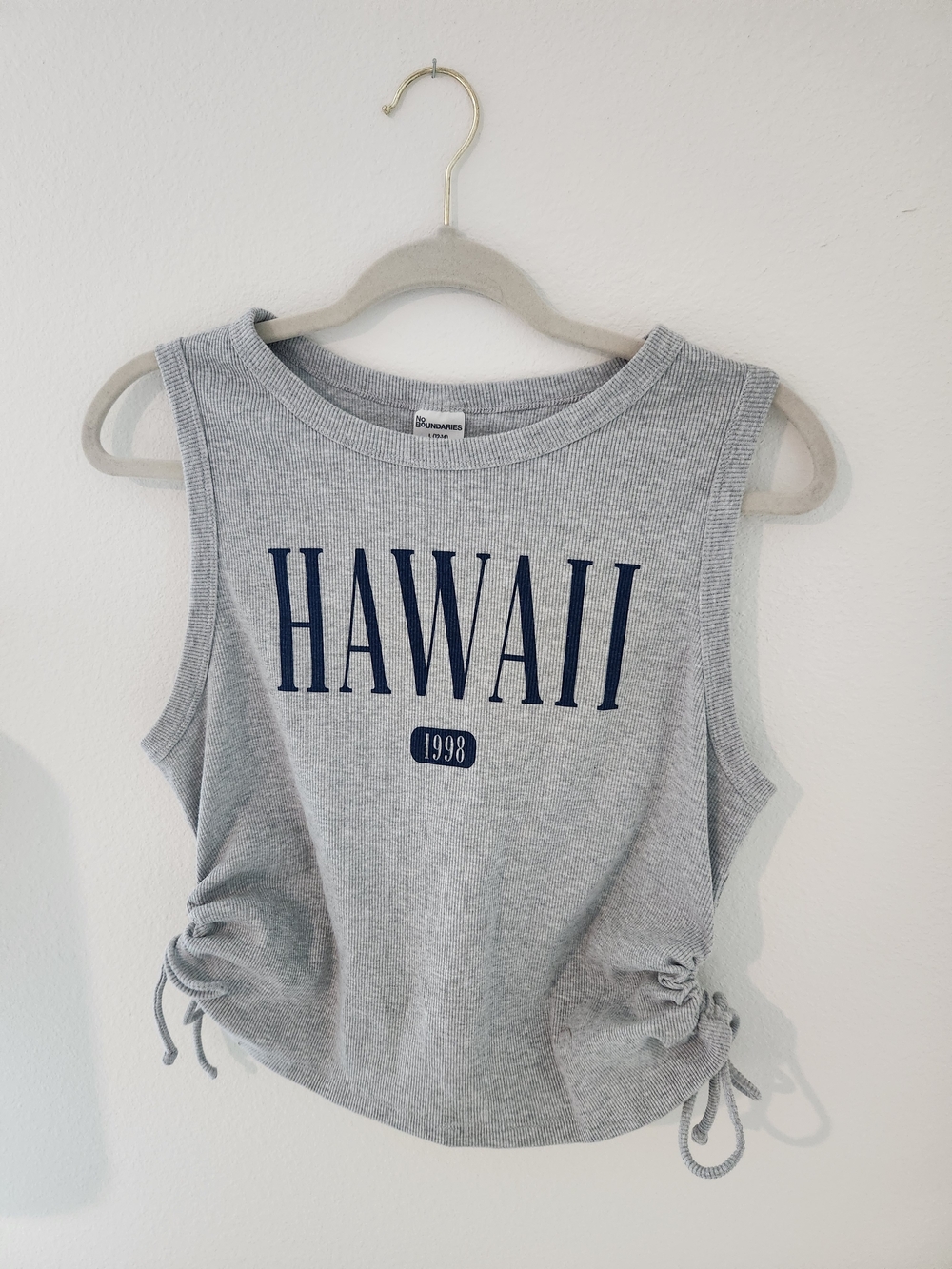 No Boundaries Light Gray Ribbed Tee with Navy Logo